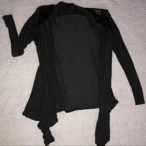 Black faux leather cardigan